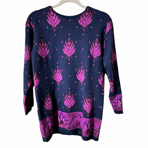 Jeanne Pierre Women’s S Purple Pink Gold Floral Detail Wool Mix Crewneck Sweater